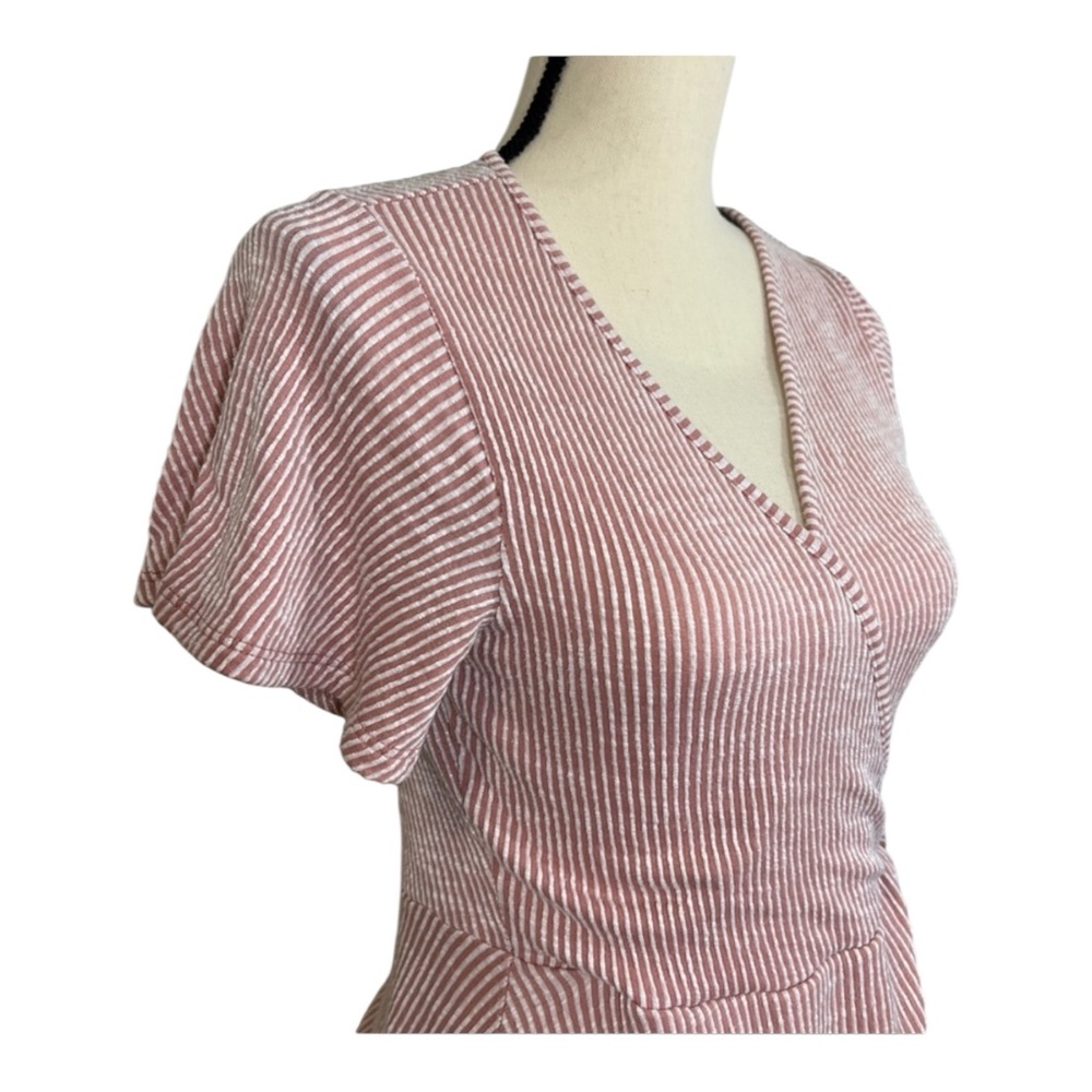 Anthropologie Mauve Striped V-Neck Tee